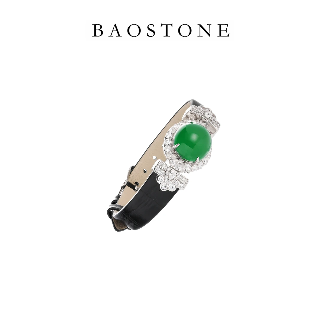 BAOSTONE 925银合成锆石手链 【绿蛋面腕带】轻奢气质绿色s-264