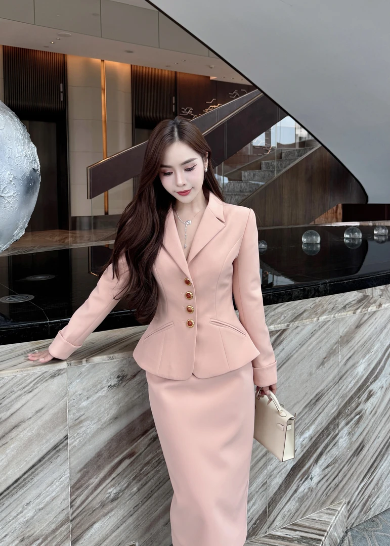 【现货秒发】DO658秋季修身长袖时尚气质套装 西装+半身裙两件套