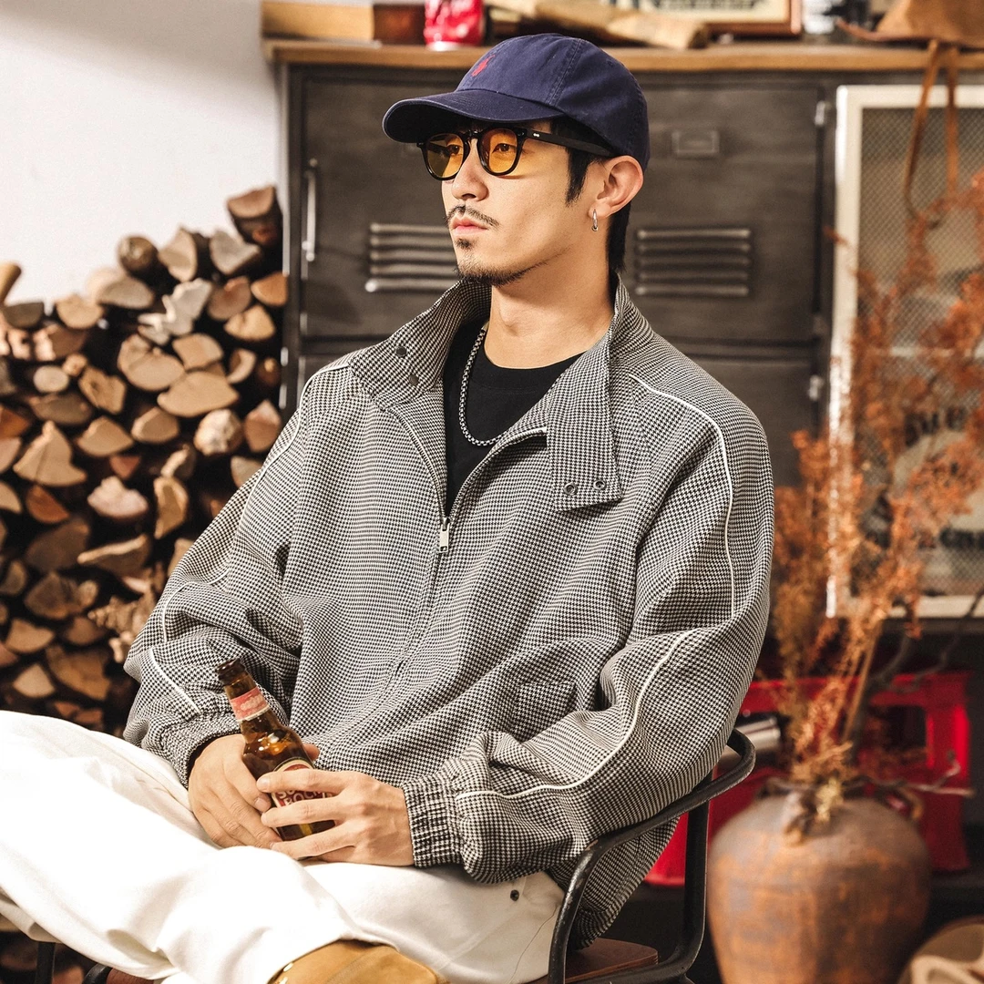 绵羊毛轻奢高端威尔士亲王皇家千鸟格夹克男秋季潮牌双扣短款外套