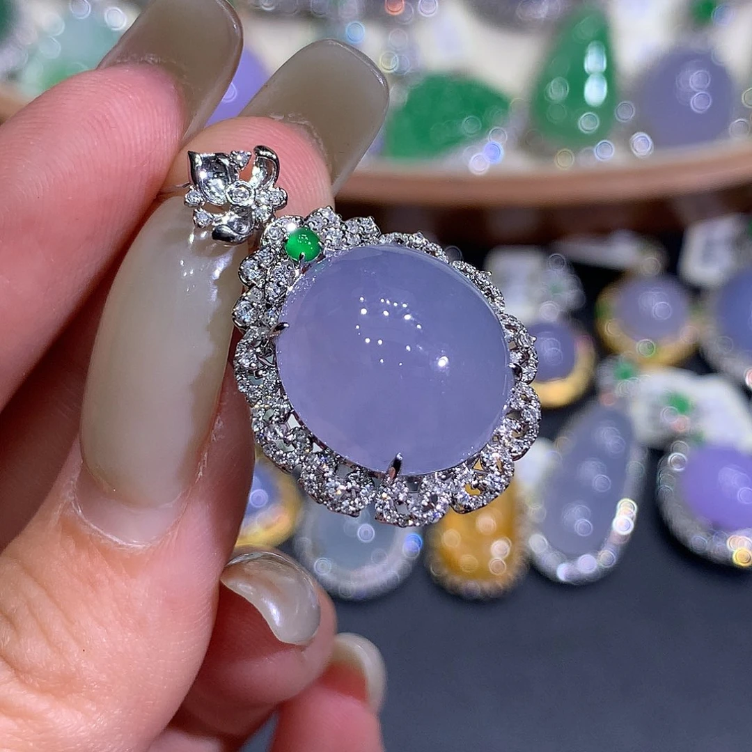 翡翠18K金镶嵌吊坠(不含链)