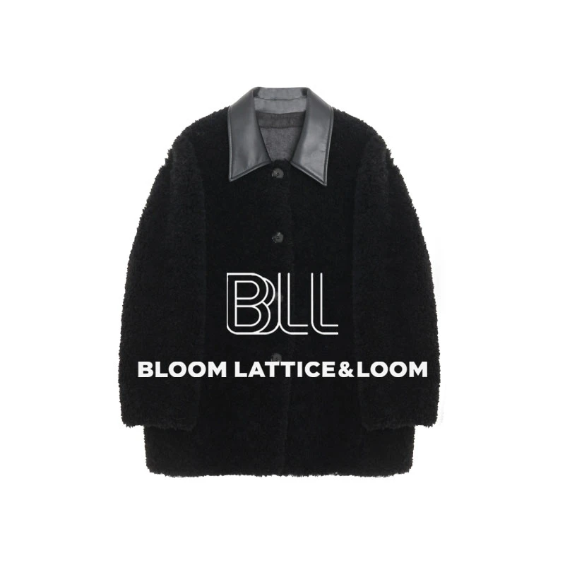 PCNY「奢华演绎」不理理冬季新款小众女装真皮翻领宽松高级毛绒外套