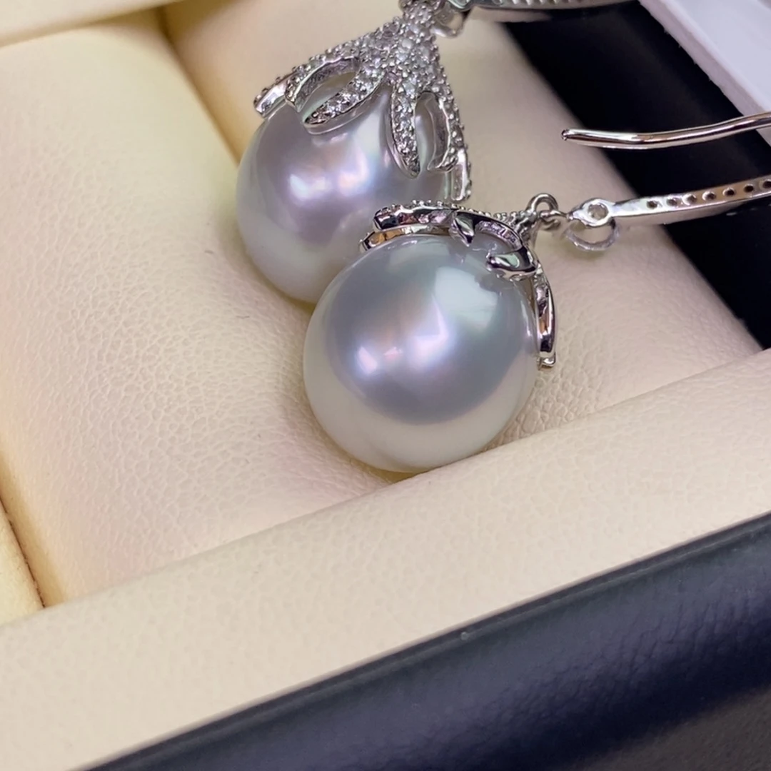 银S925镶嵌海水珍珠耳饰