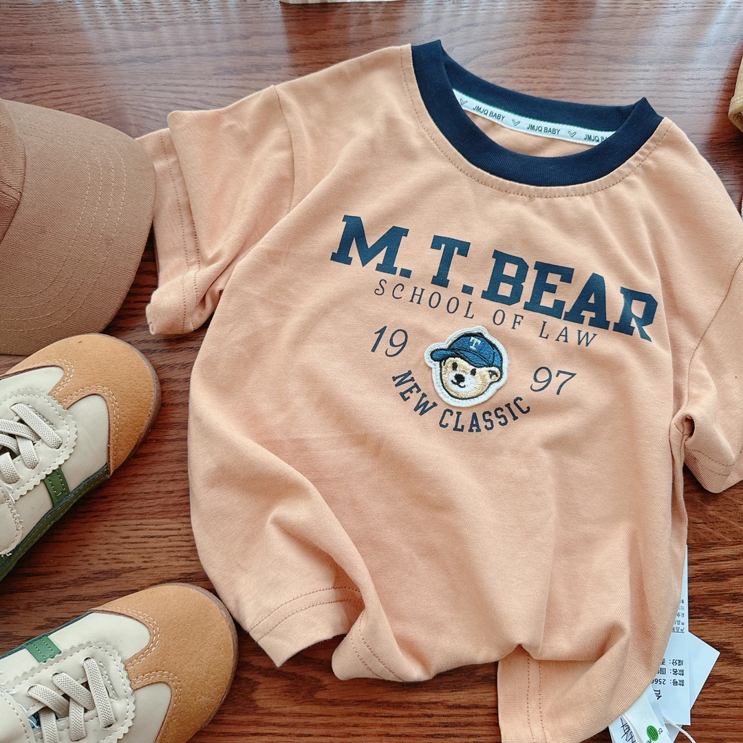 新款【JMJQ25667】夏季新款儿童衣服印花休闲圆领字母短袖男宝t恤