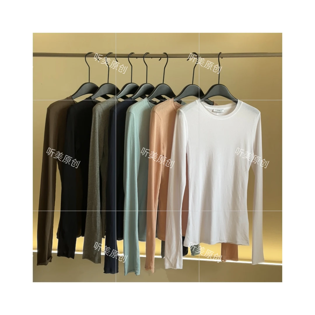 【媚儿推荐】后中缝线软舒适长袖打底卷边T恤