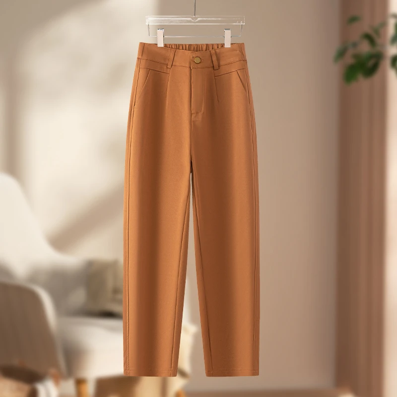 拉夏贝尔西装烟管女2025春秋季新款高腰舒适显瘦小个子九分休闲裤