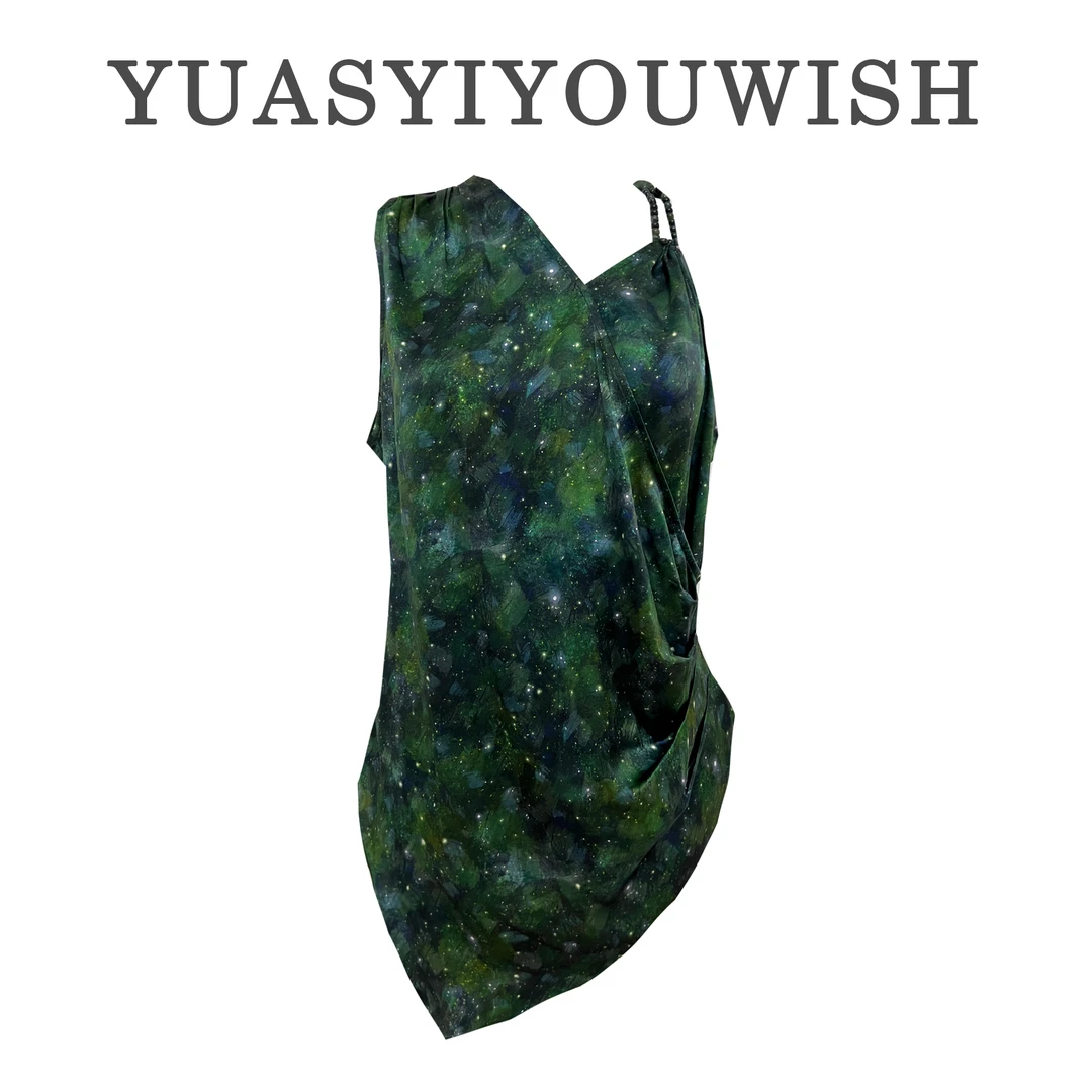 YUASYIYOUWISH|“琉璃翠”星空100%桑蚕丝高级印花上衣