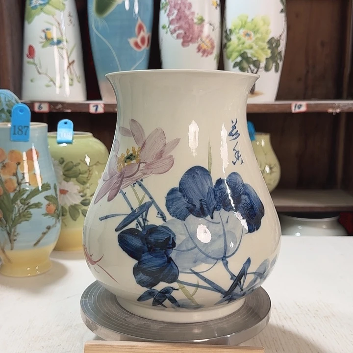 鱼尾高27青花荷花新款陶瓷陶瓷陶瓷