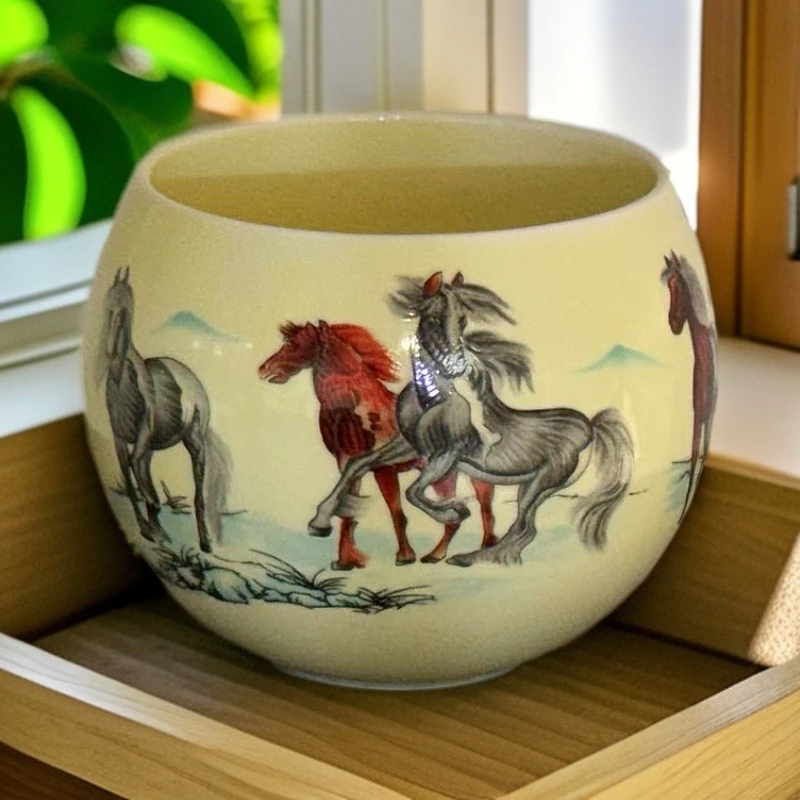 八骏图龙蛋杯主人杯手工茶器（无礼盒）