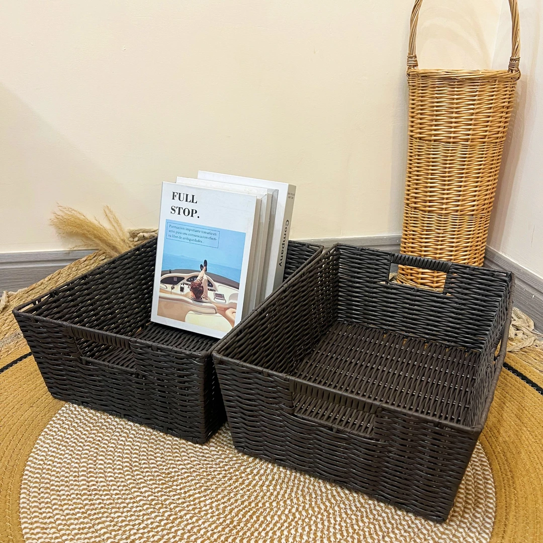 卧室宿舍衣柜大容量收纳筐草编布艺收纳蓝书本零食玩具杂物收纳箱