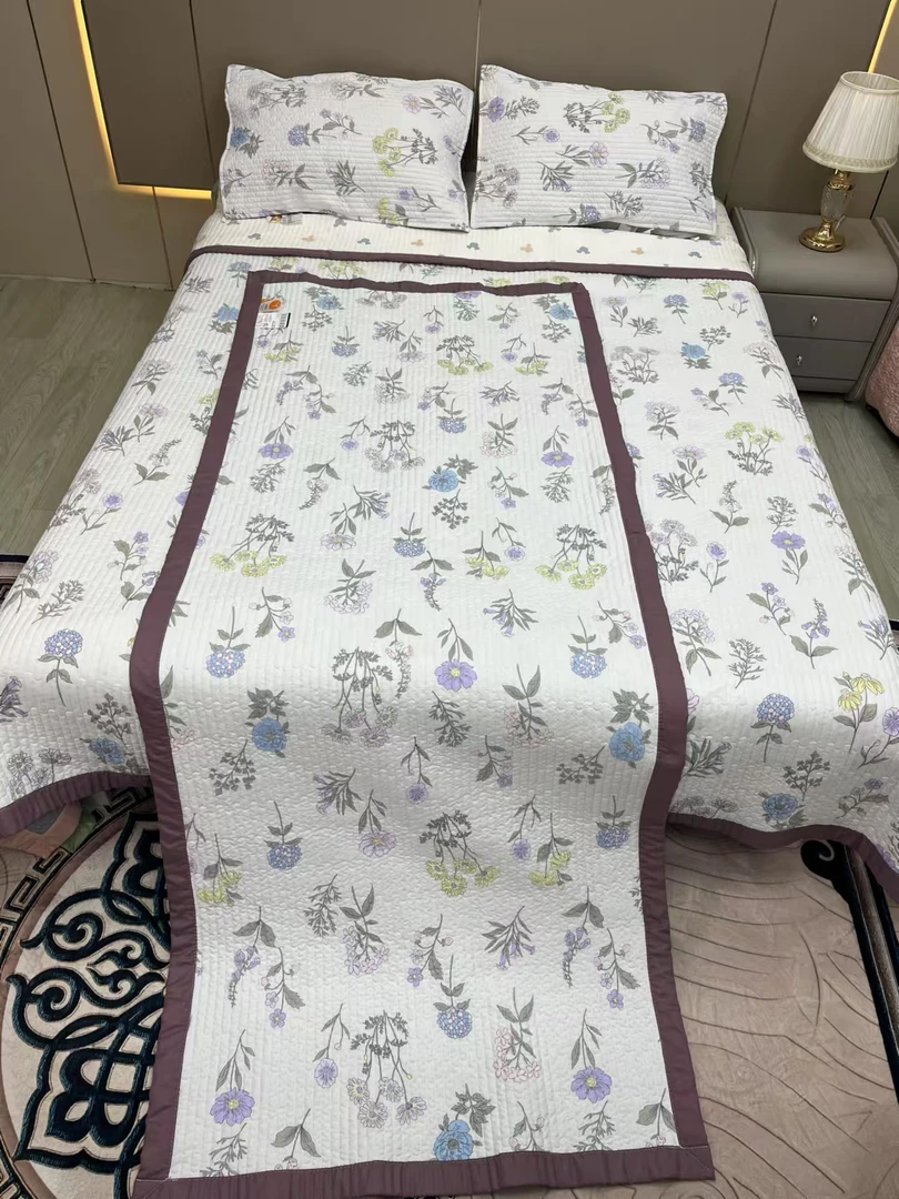 【紫色碎花】 150*200四季多功能绗缝针织加厚床盖