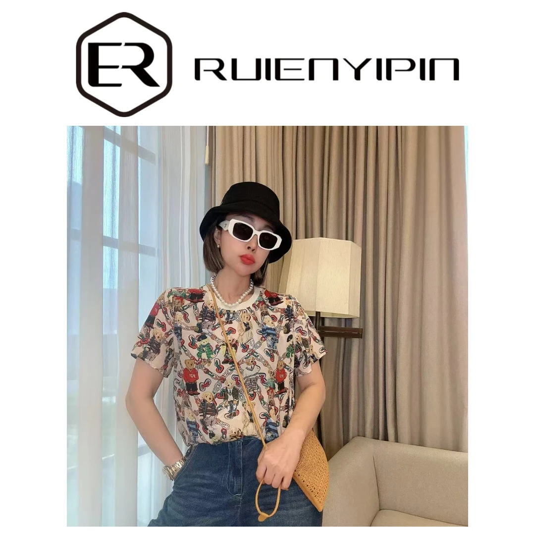 7410#【炫妈】链条熊熊短袖 桑蚕丝设计时尚显瘦