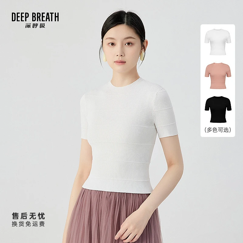 DEEP BREATH深呼吸女装夏季新款小圆领肌理短款短袖针织衫A301971