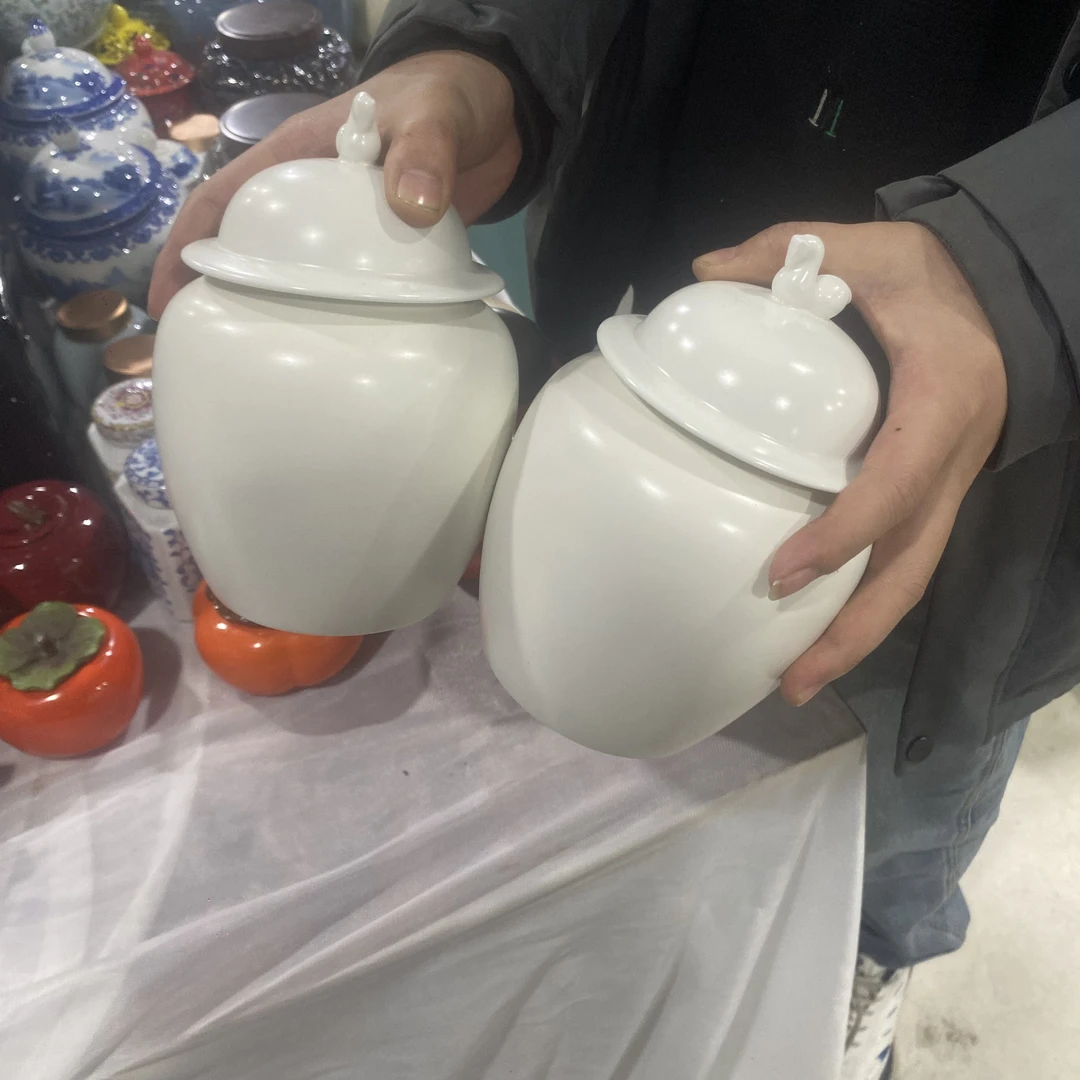 临时链接•羊脂玉陶瓷茶叶罐2个