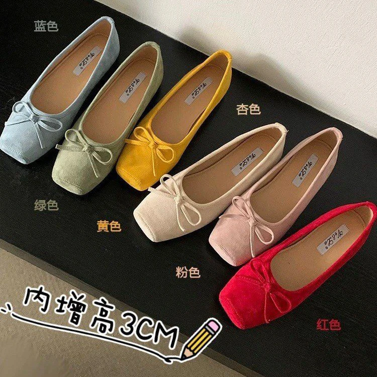 内增高方头法式单鞋女鞋子2025春夏季芭蕾舞蝴蝶结红色婚鞋晚晚鞋