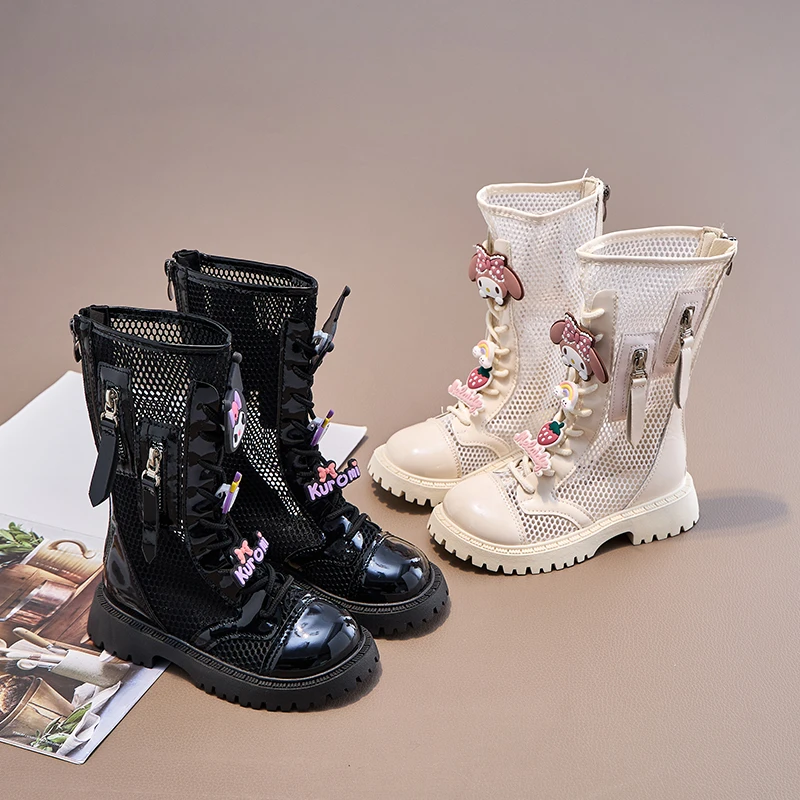 女童靴子库洛米网面中大童网靴马丁靴长筒靴公主高靴镂空防滑凉靴