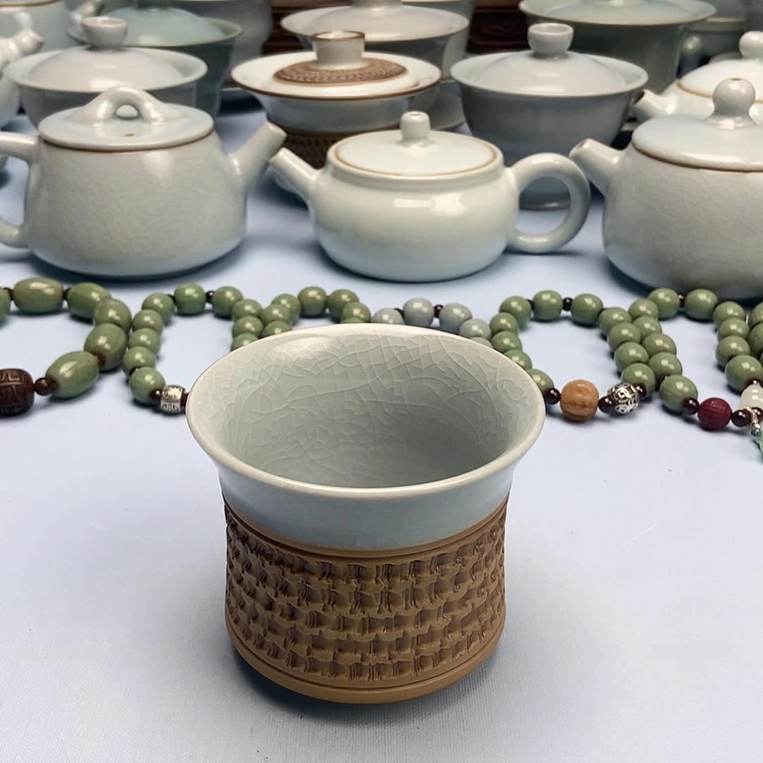 杯仿古重工跳刀月白马蹄杯原矿原釉原产地