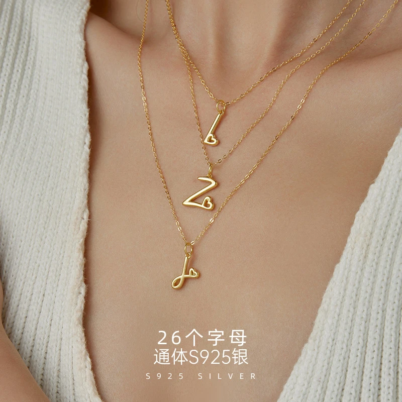 坠链均925银 英文字母吊坠项链女简约个性百搭时尚轻奢气质小众