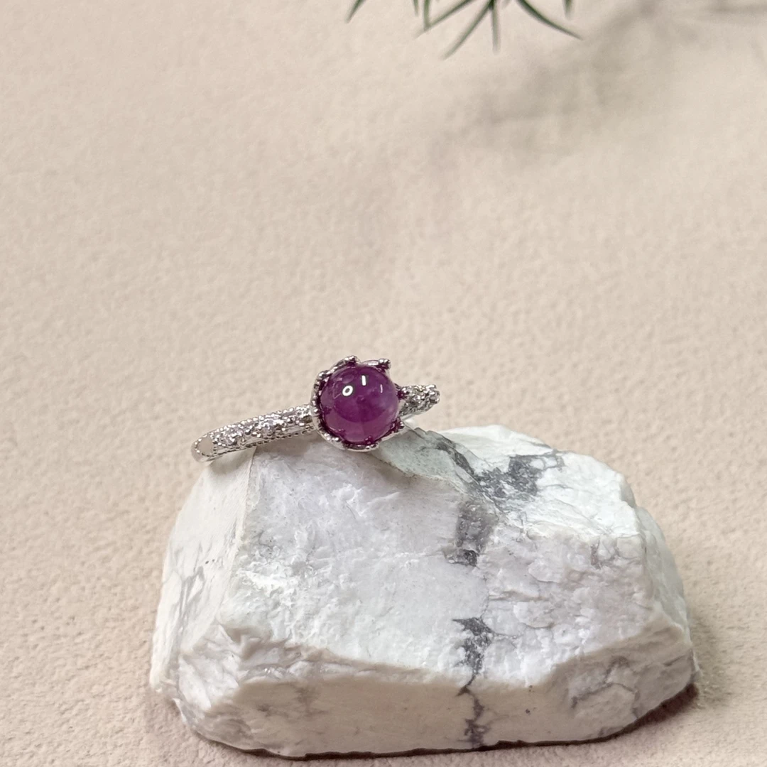 【六六中古】孤品复古星光红宝石s925开口戒指ty1224