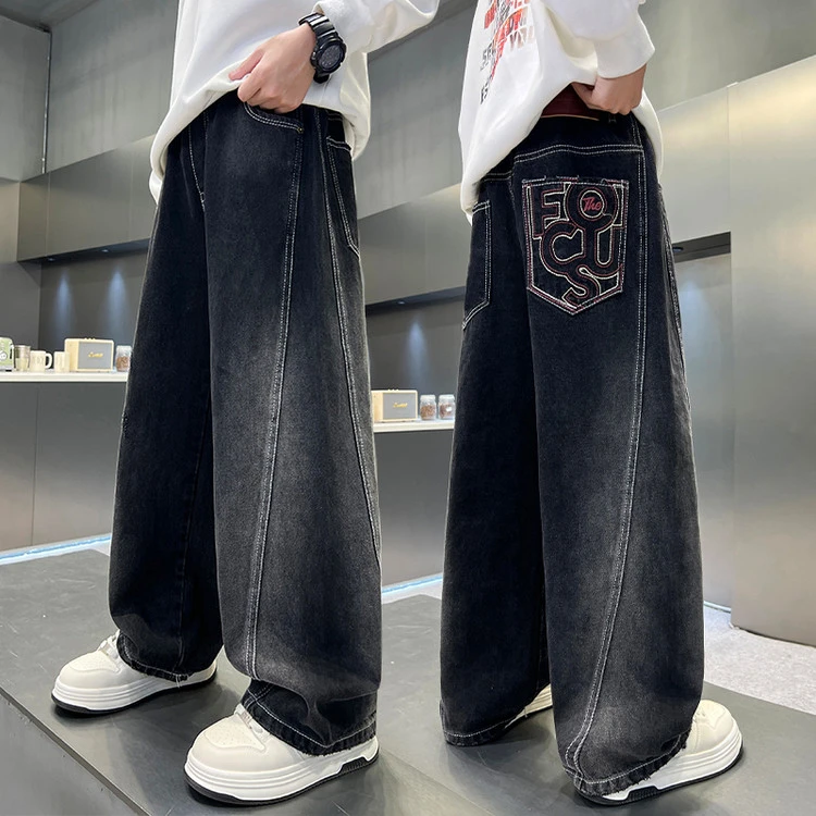 男童裤子秋装直筒宽松牛仔裤2025中大童秋季儿童宽松洋气炸街长裤