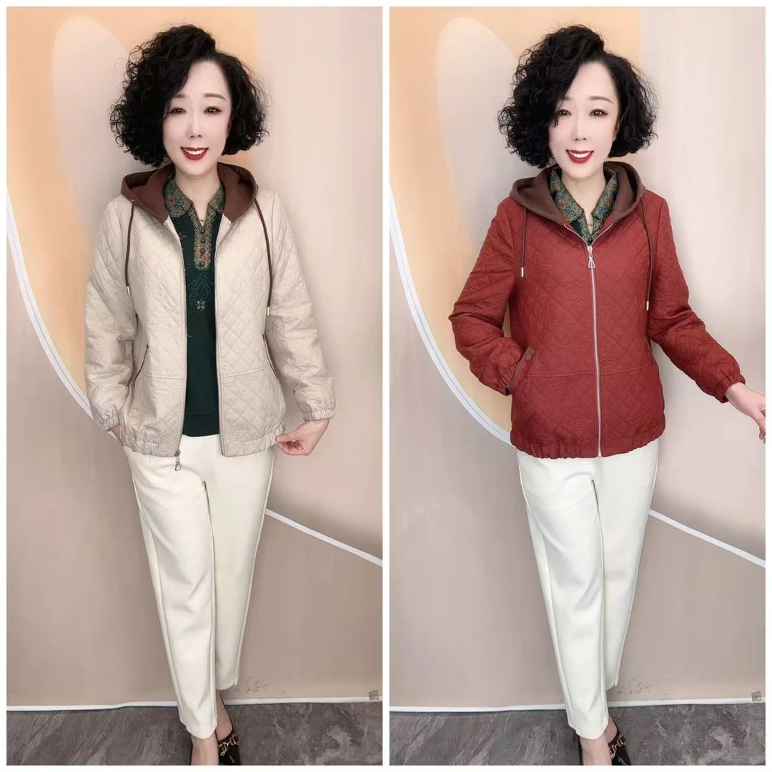 2501新款连帽暗花时尚百搭加里衬休闲拉链外套上衣，衣长67