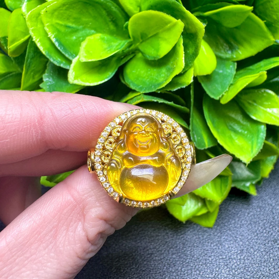 MT2722【福嘟嘟珠宝】琥珀蓝珀佛公戒指-送礼佳品