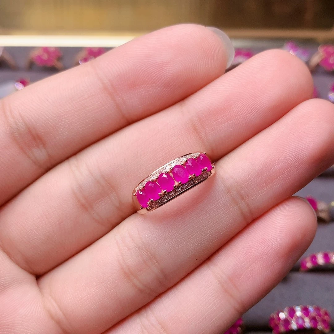 红宝石戒指银S925镶嵌