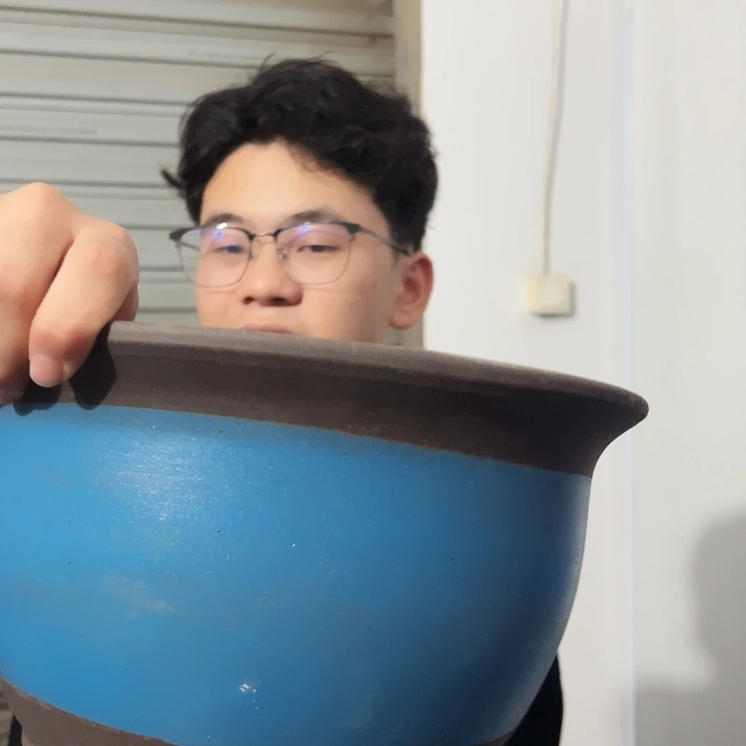 宜兴紫砂花盆30蓝山水