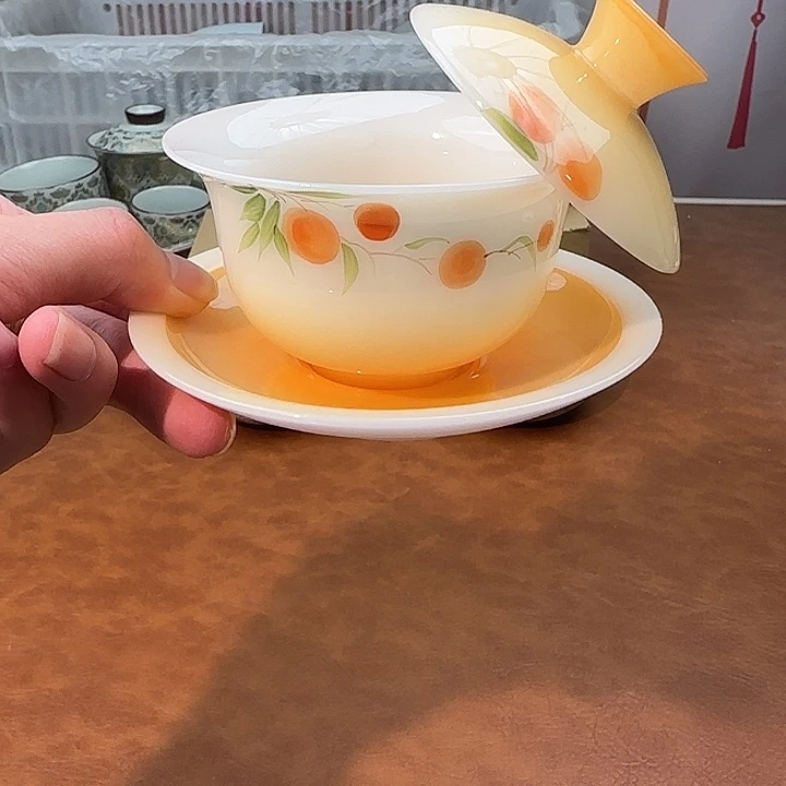 颜瓷闪购商品代替链接璞玉柿子三才盖碗
