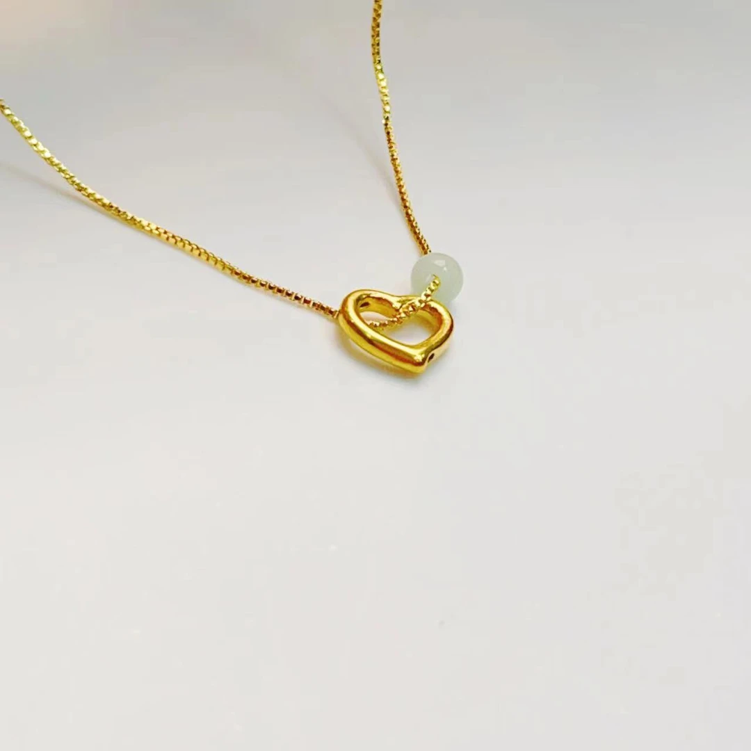 L-1054   足金小爱心搭翡翠转运珠套链