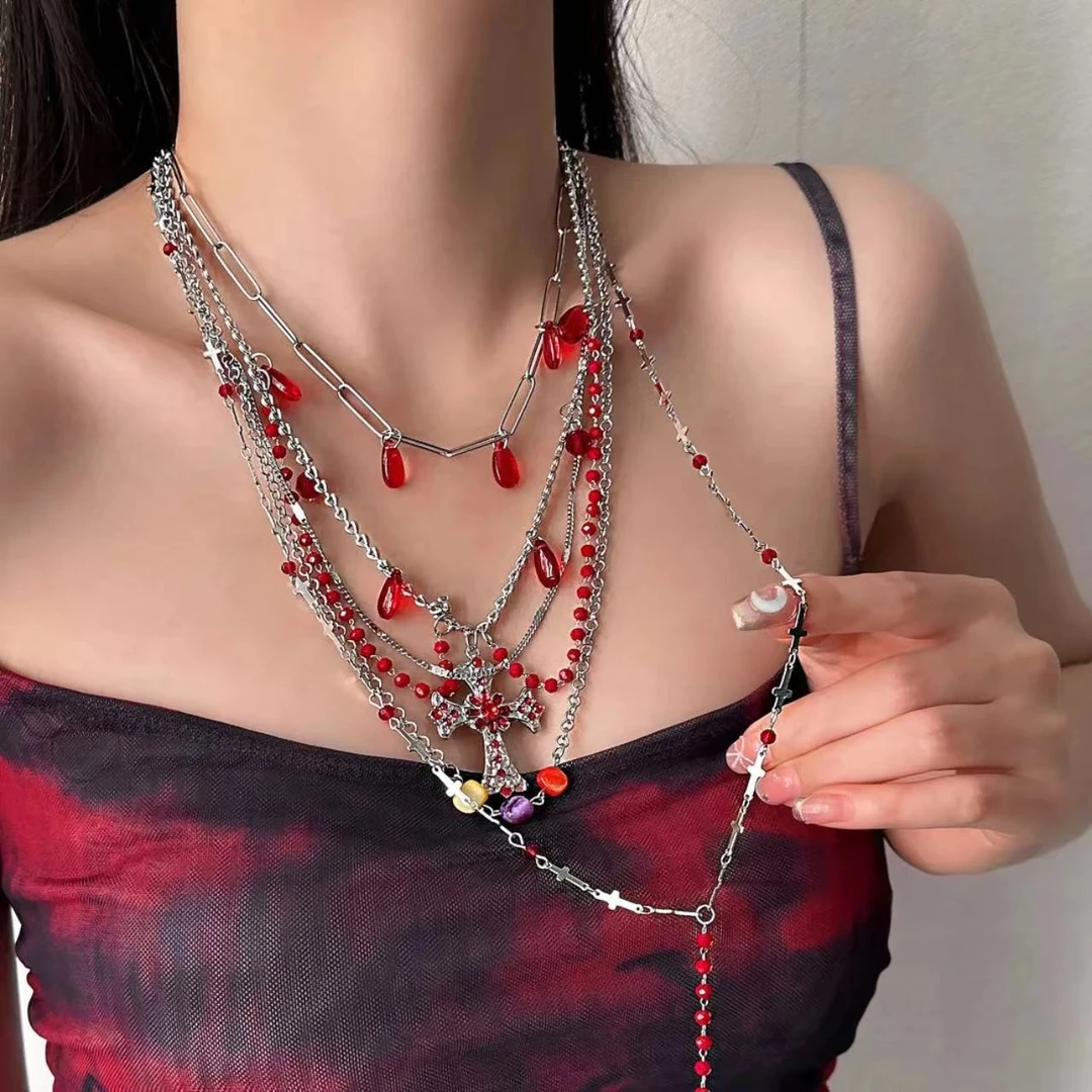 合金亚克力项链 《苍穹》十字架多层叠戴项链女个性时尚高级感A403