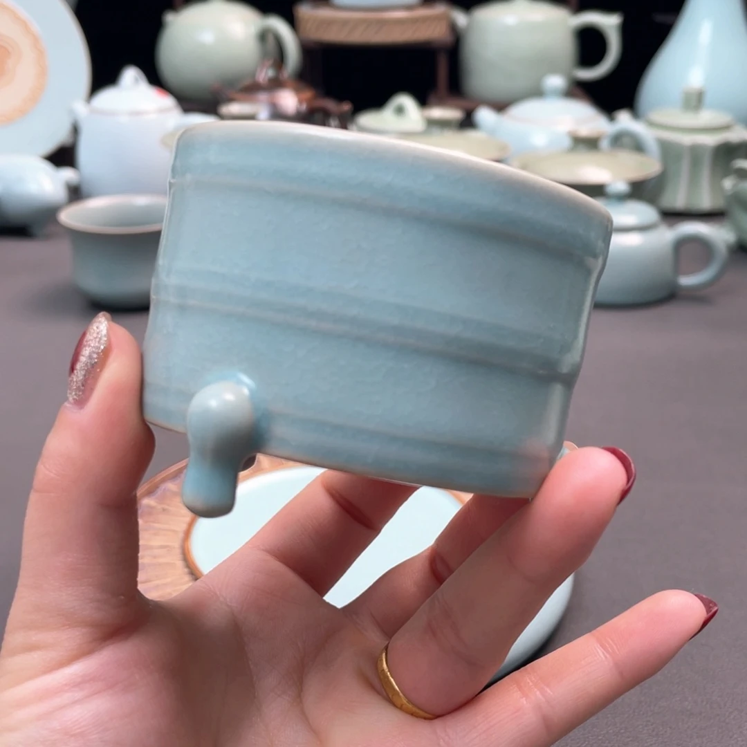 杯全手工支钉烧三足炫纹杯仿古冰花