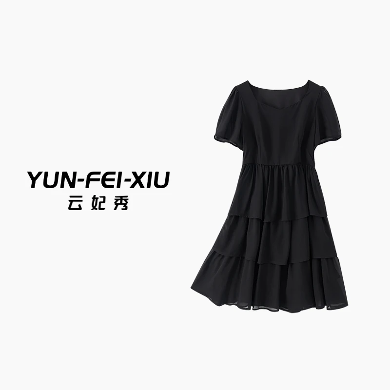 云妃秀大码女装连衣裙时尚胖妹妹气质显瘦拼接雪纺高级感夏季6036