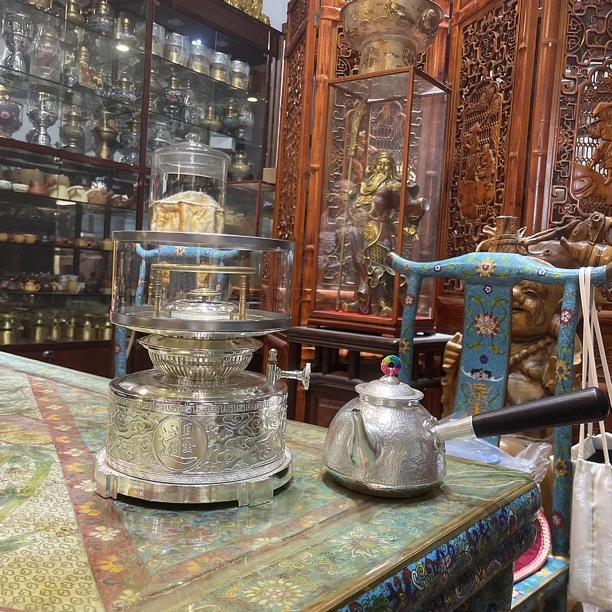 铜包银空气灯，酥油灯十铜包银全手工铜壶