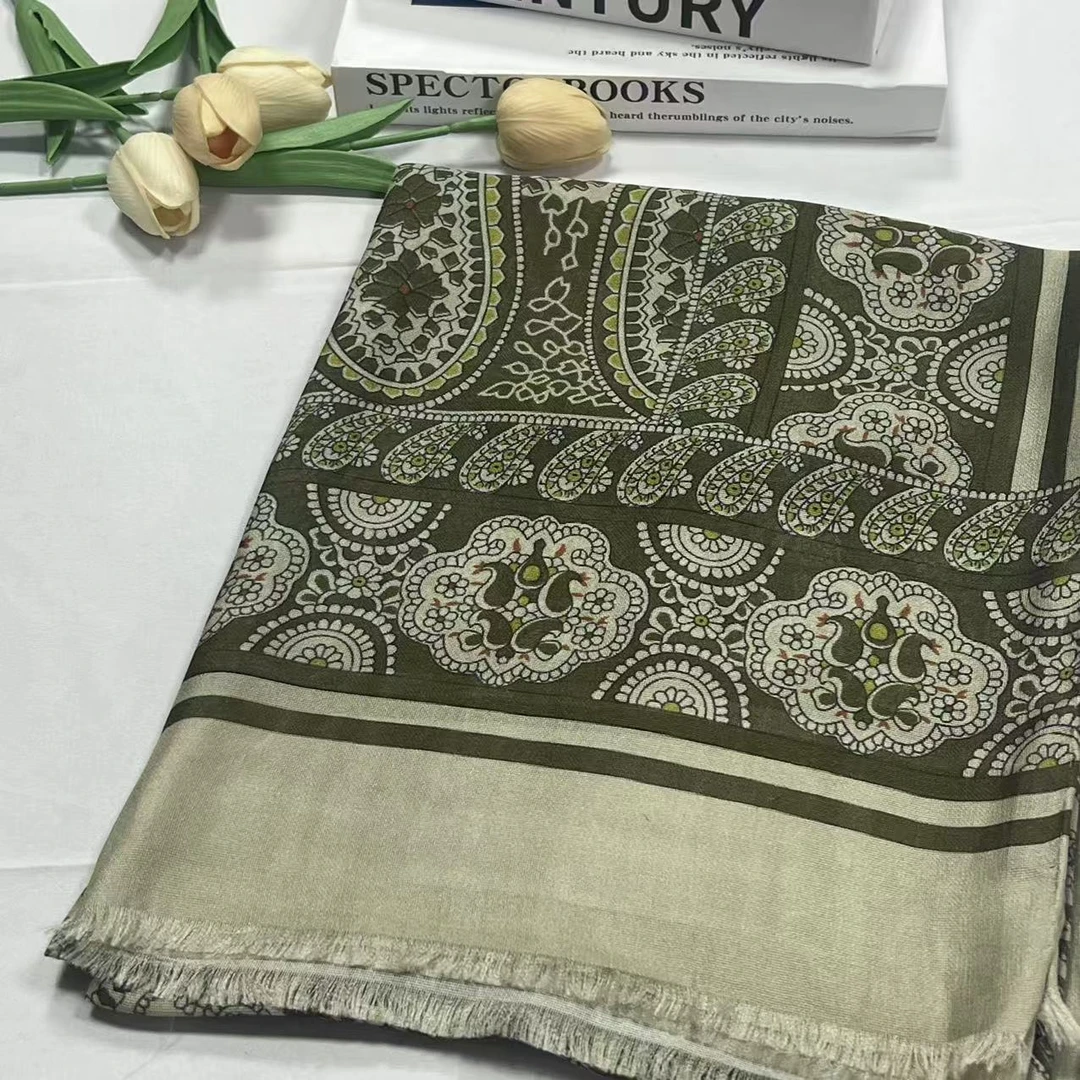 西丽纱长巾-漫野绿腰 拆须105*130cm丝巾