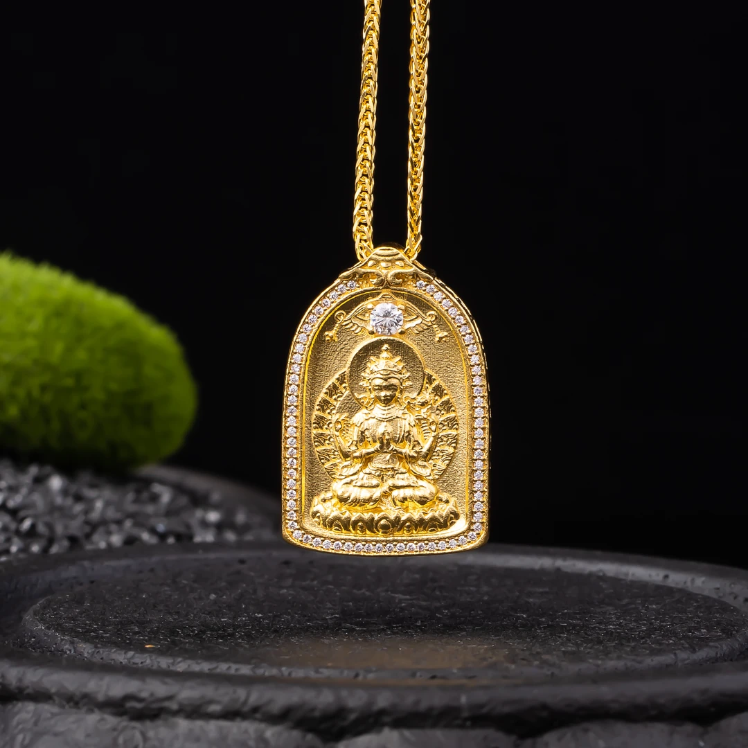 坠链均足银 观音吊坠套链女款镶嵌