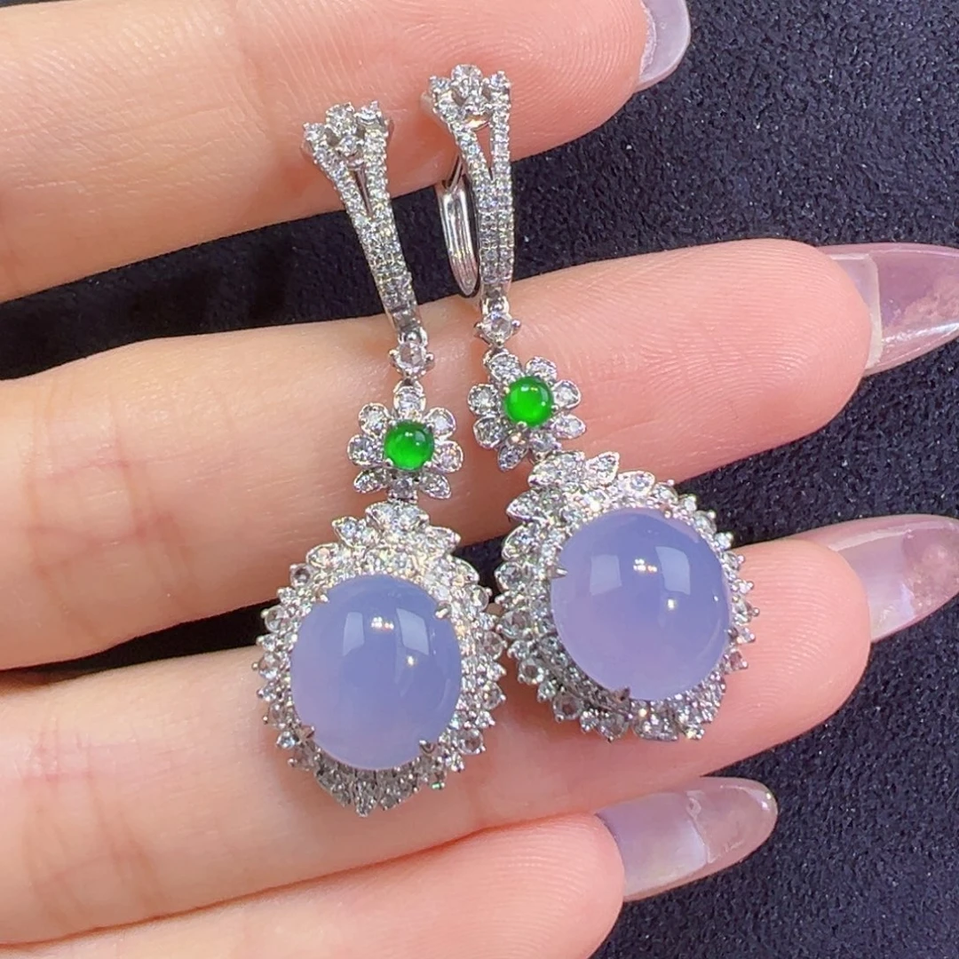 翡翠18K金镶嵌耳饰蛋面