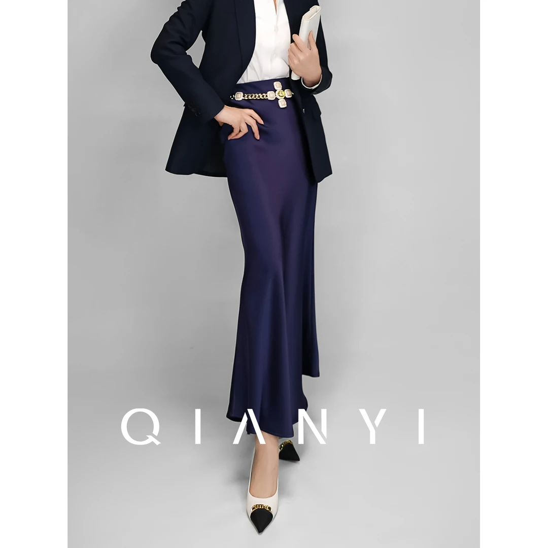 纤屹2024新款夏季高腰气质百搭轻奢高级感遮肉显瘦鱼尾半身裙女款