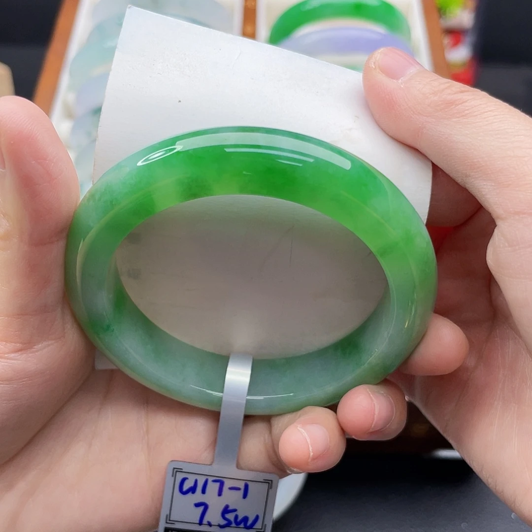 翡翠未镶嵌手镯55辣绿