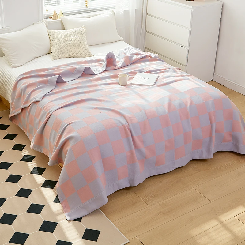 新款编织棋盘格三层纱布床盖凉席230*250