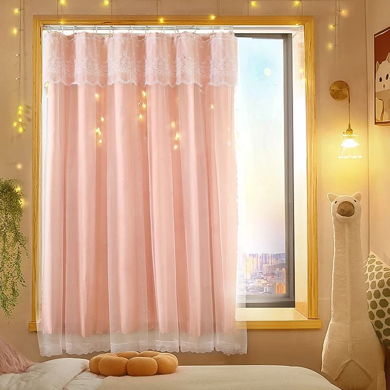 【送杆】简易卧室窗帘全遮光布免打孔安装遮阳卧室出租房防晒短窗