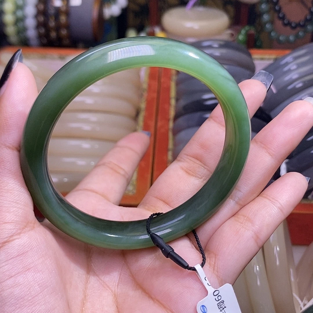 和田玉未镶嵌颈饰碧玉猫眼一线天收藏手镯60.5