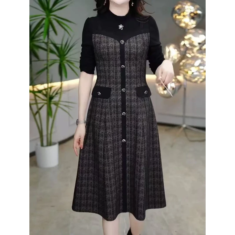 【A804】2025新款时尚高端长袖气质显瘦减龄春秋连衣裙