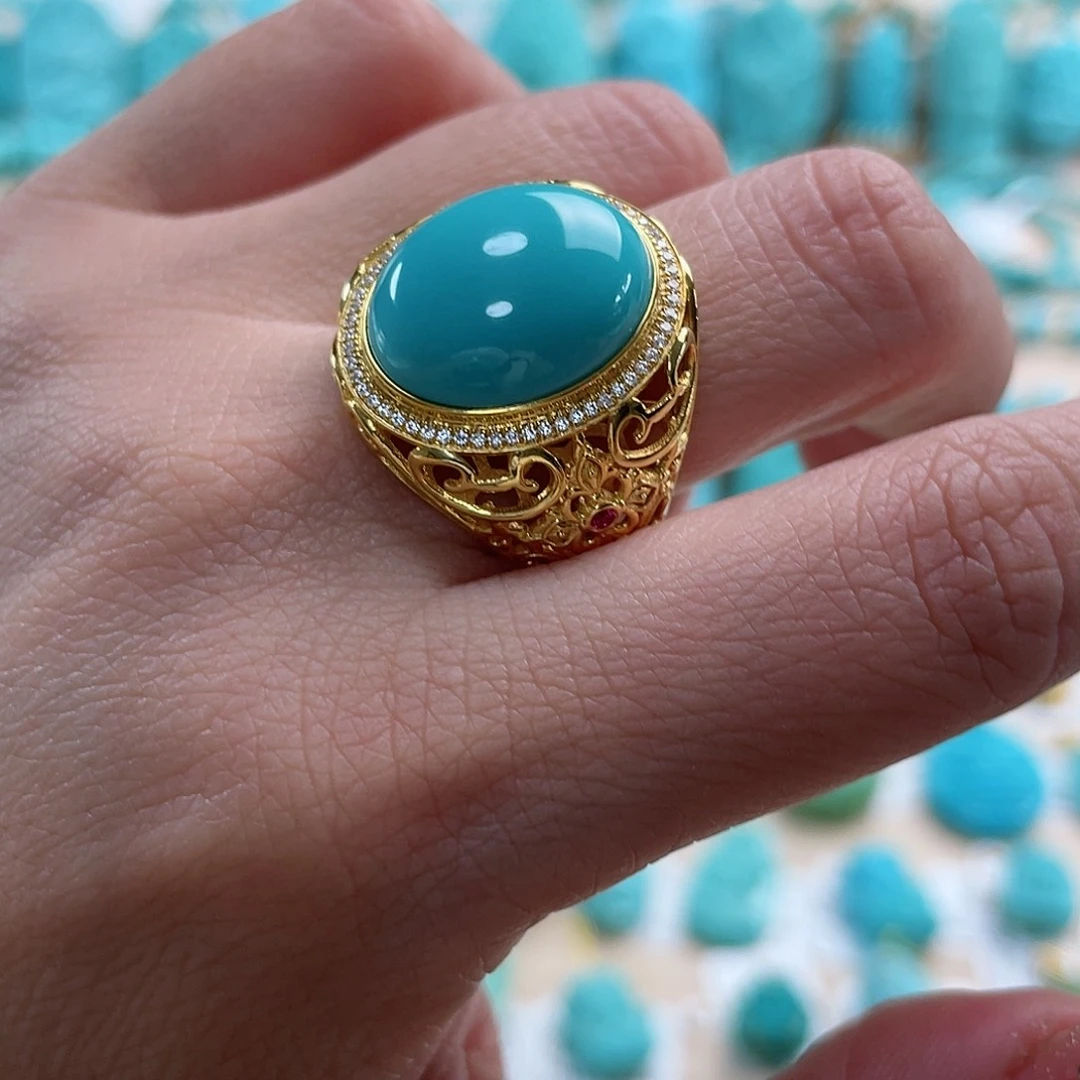 绿松石戒指18K金镶嵌