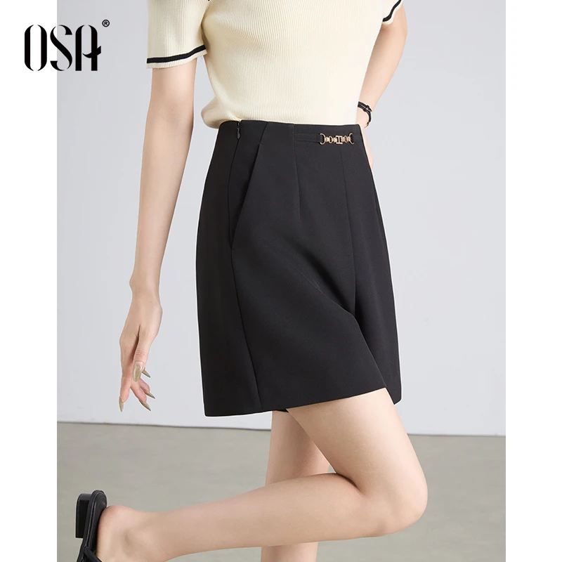 OSA高腰西装短裤女夏季宽松遮肚显瘦薄款直筒休闲裤S125B52015