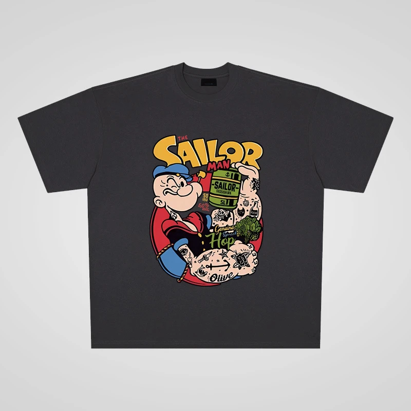 正品重磅纯棉卡通动漫街头休闲oversize大板ol短袖T恤男女情侣潮