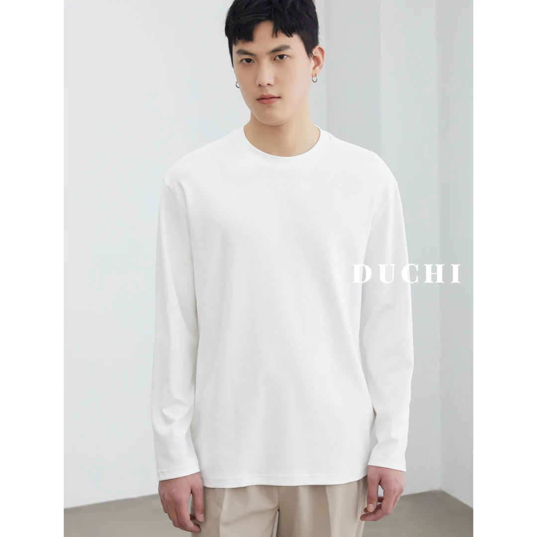 DUCHI长袖T恤男圆领夏季新款美式休闲宽松纯色打底衫