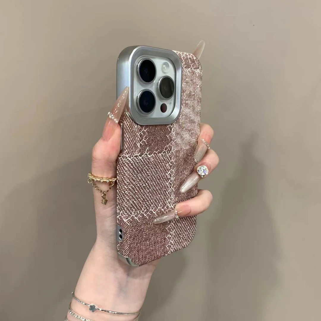 电镀拼接牛仔纹适用苹果16promax手机壳新款iPhone15高级感14防摔