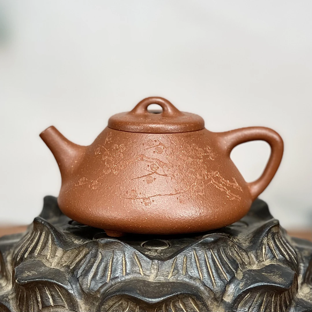 宜兴子冶石瓢小品壶100c原矿降坡泥刻梅花石瓢壶紫砂壶茶壶中式