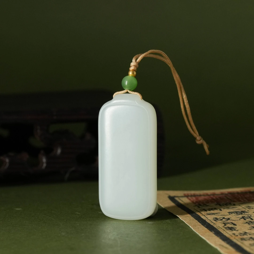 Y3076和田玉白玉吊坠-无事牌