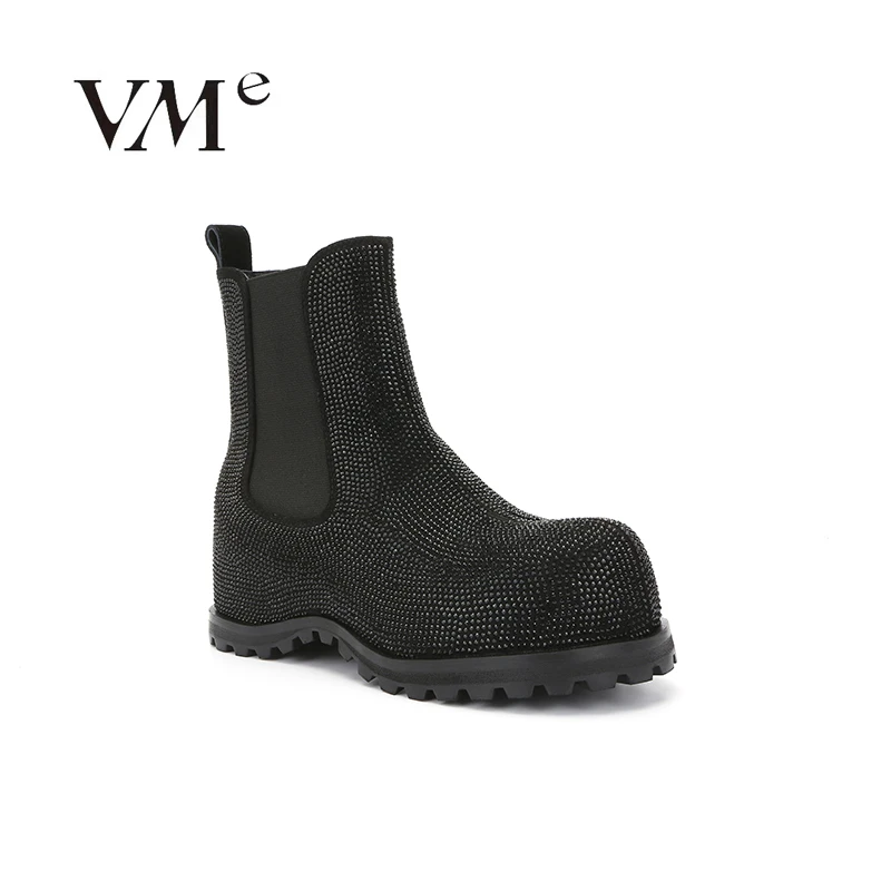 VME/舞魅时装靴秋冬休闲满钻筒靴时装英伦风冬季女鞋VS25D6931